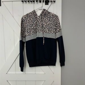 Leopard Print and Navy Hoodie